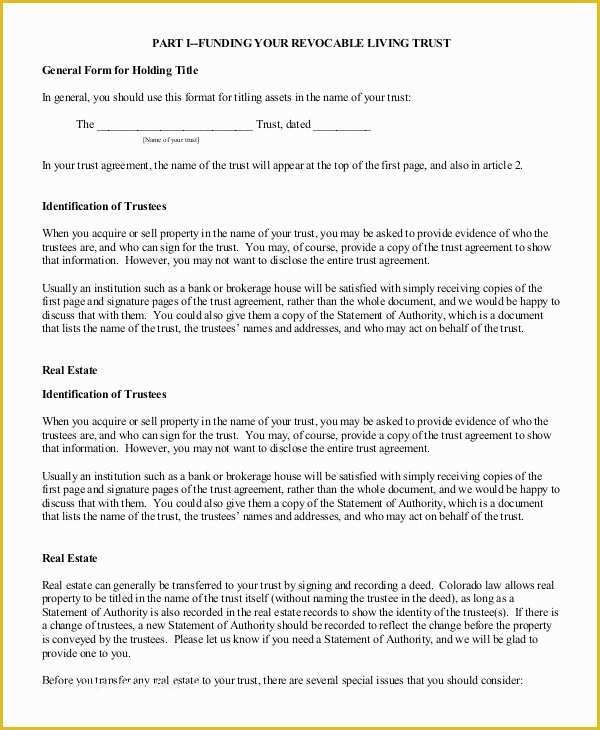 Free Declaration Of Trust Template Of Sample Living Trust form Design Templates