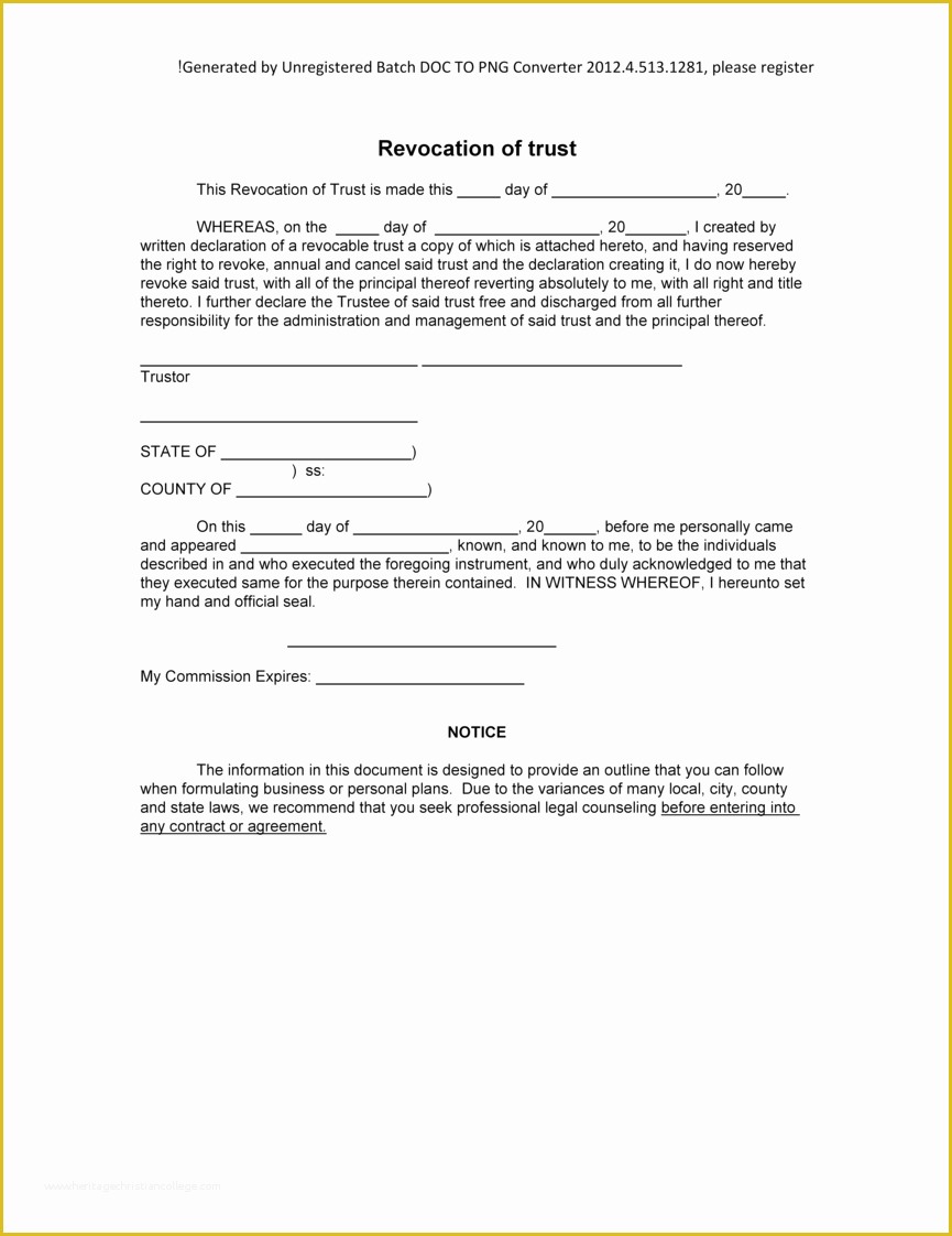 Free Declaration Of Trust Template Of Sample Revocation Of Trust form Blank Revocation Of Trust