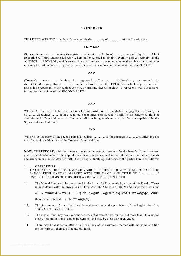 Free Declaration Of Trust Template Of Trust Deed for Mutual Fund