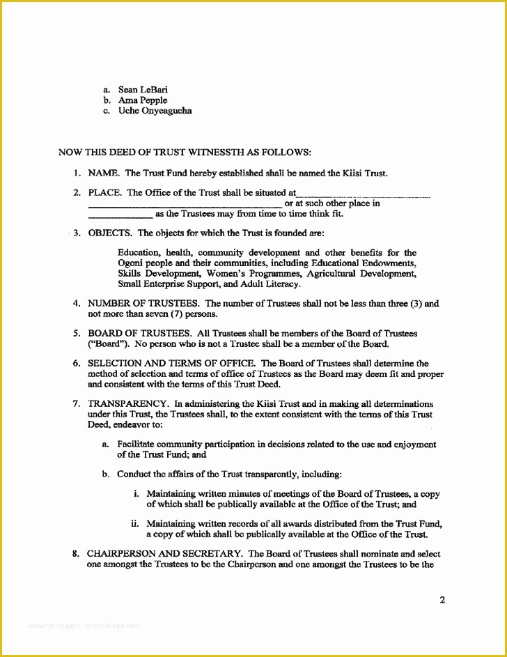 Free Declaration Of Trust Template Of Deed Trust Template Zimbabwe 