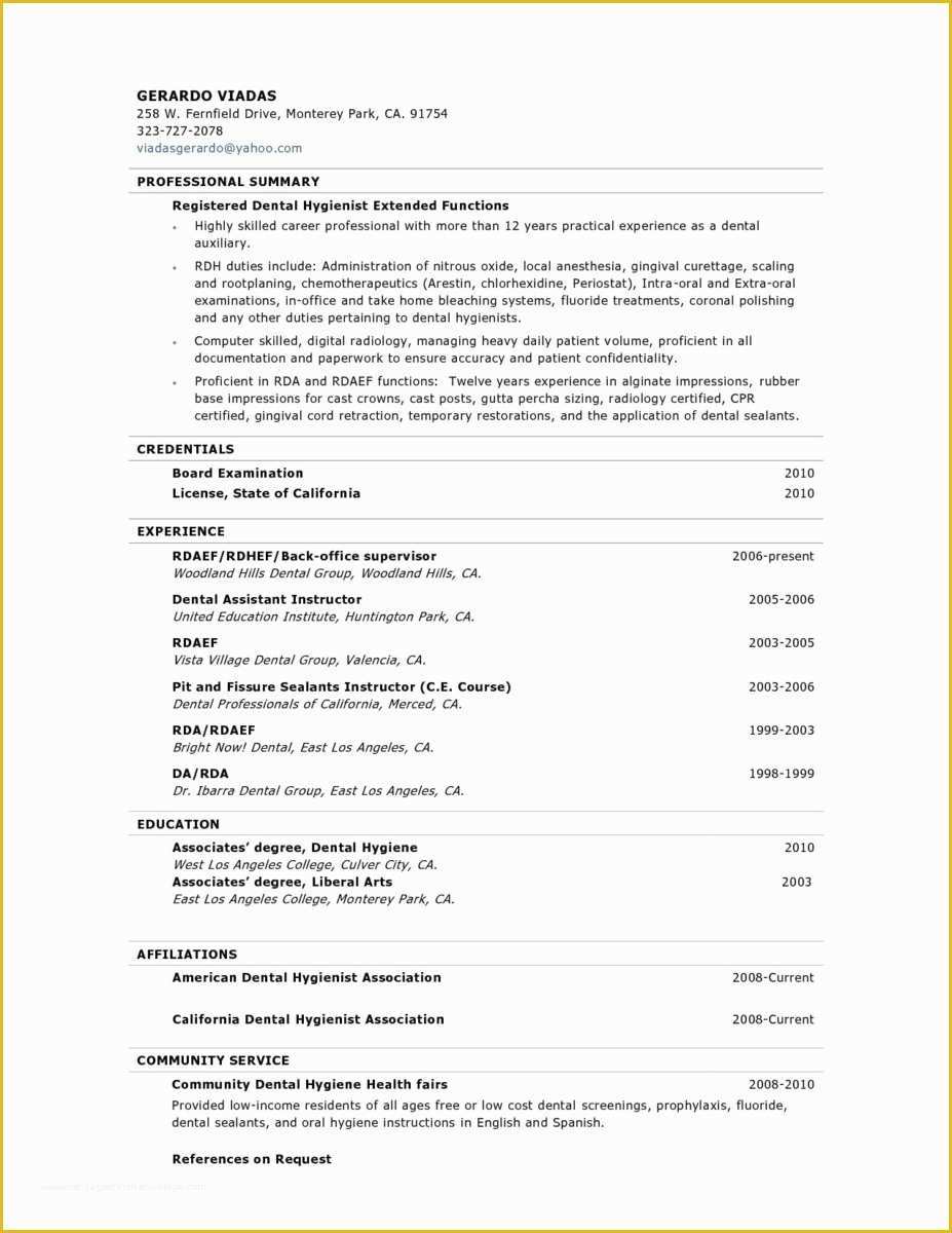 Free Dental Resume Templates Of 26 Dental assistant Resume Sample New Template