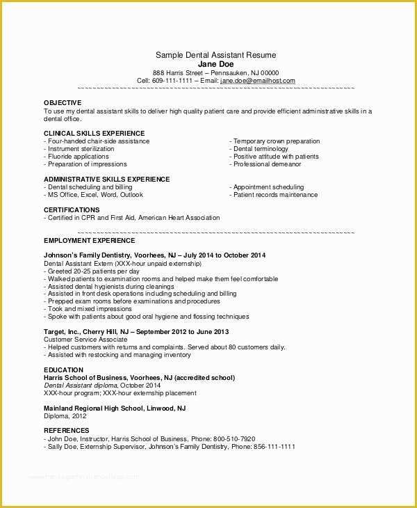 Free Dental Resume Templates Of 8 Resume Examples