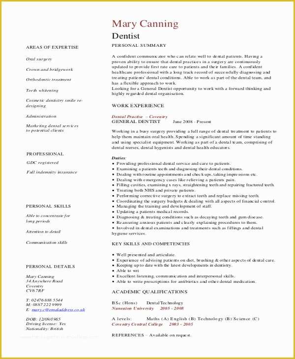 Free Dental Resume Templates Of Curriculum Vitae Template F Resume