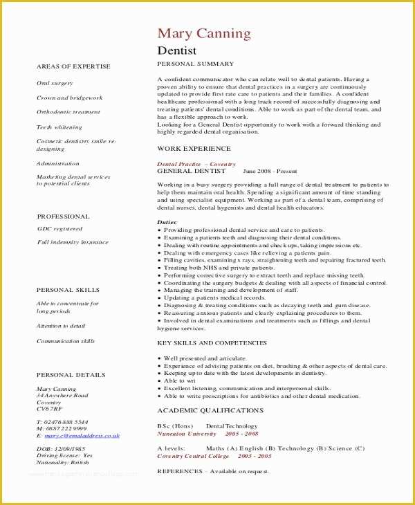 Free Dental Resume Templates Of Curriculum Vitae Template F Resume
