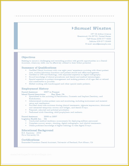 Free Dental Resume Templates Of Dental assistant Resume – Microsoft Word Templates