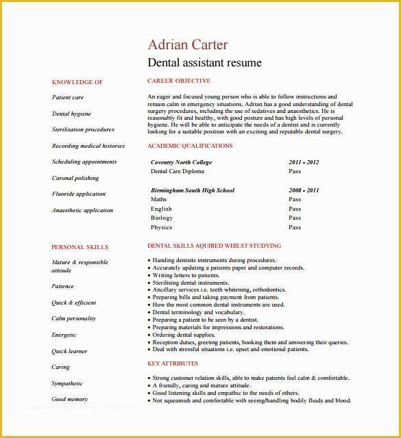 Free Dental Resume Templates Of Dental assistant Resume Template 7 Free Word Excel