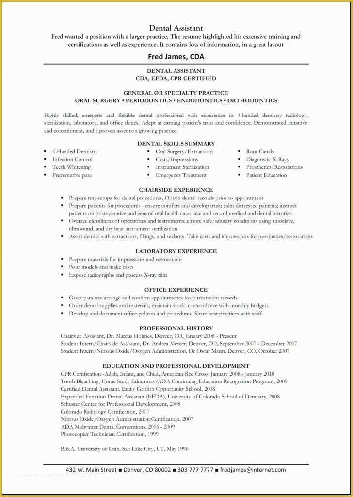 Free Dental Resume Templates Of Dental assistant Resume Template