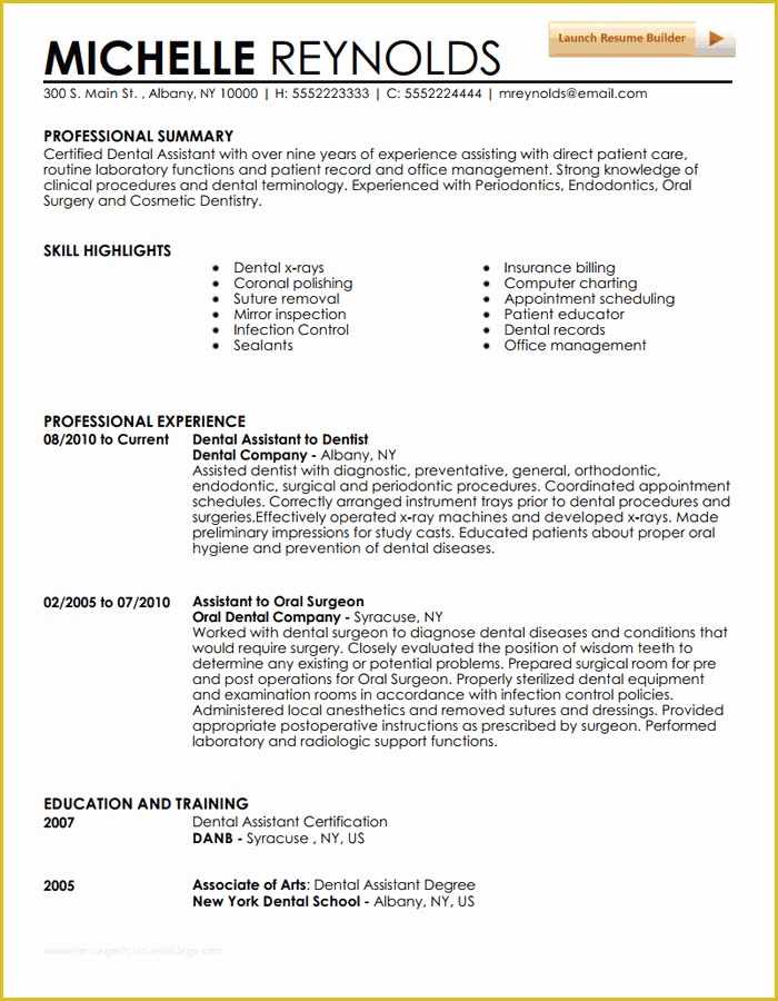 Free Dental Resume Templates Of Dental assistant Resume Template