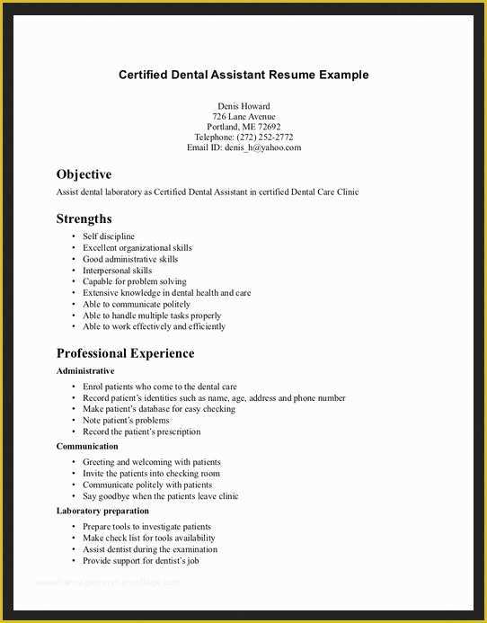 Free Dental Resume Templates Of Dental assistant Resumes Examples
