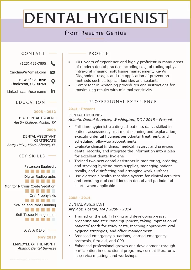 Free Dental Resume Templates Of Dental Hygienist Resume Example &amp; Writing Tips