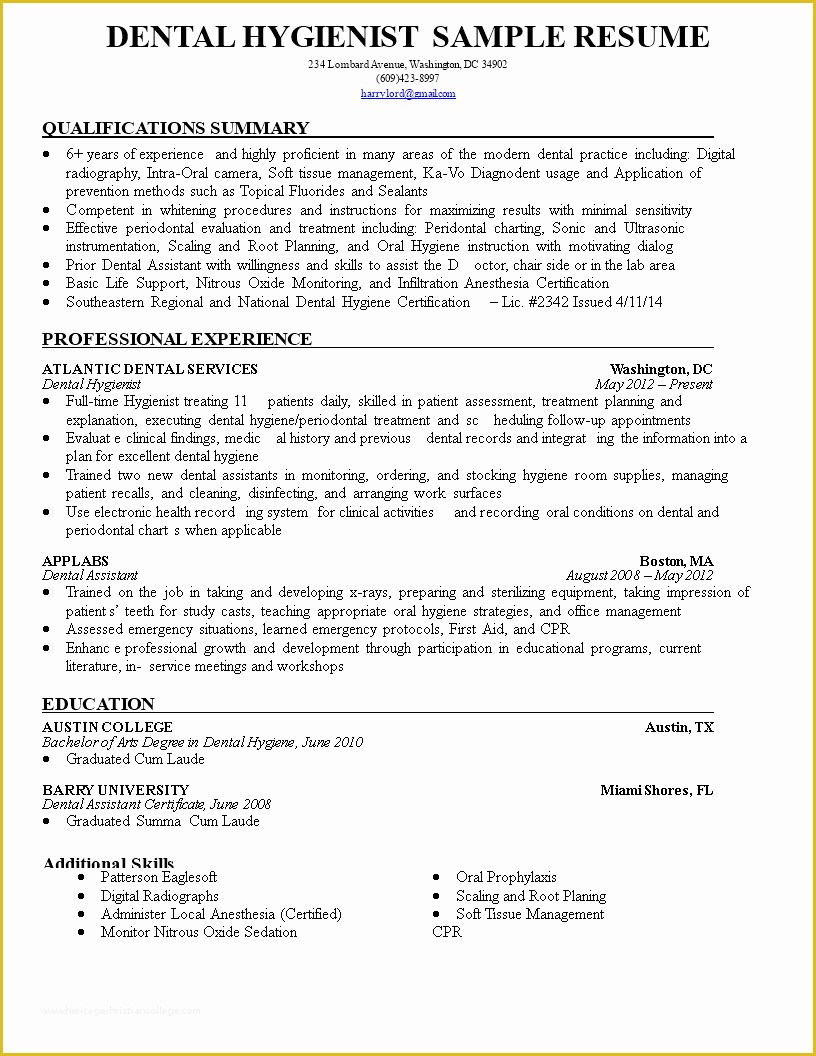 Free Dental Resume Templates Of Dental Hygienist Resume Sample Image Collections