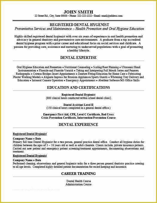 Free Dental Resume Templates Of Dental Hygienist Resume Talktomartyb