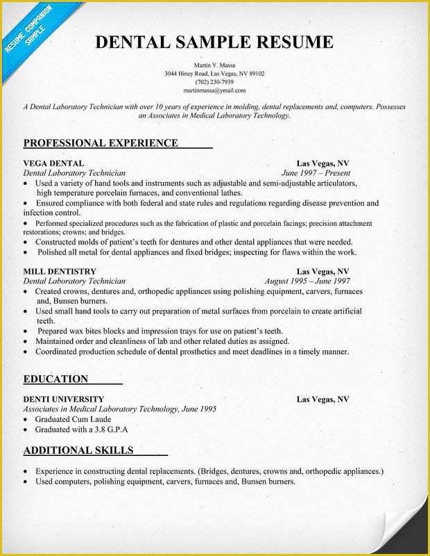 Free Dental Resume Templates Of Dental Resume Sample Resume Panion Dentist