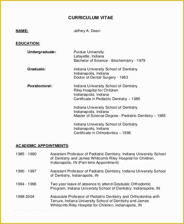 Free Dental Resume Templates Of Dentist Curriculum Vitae Templates 8 Free Word Pdf