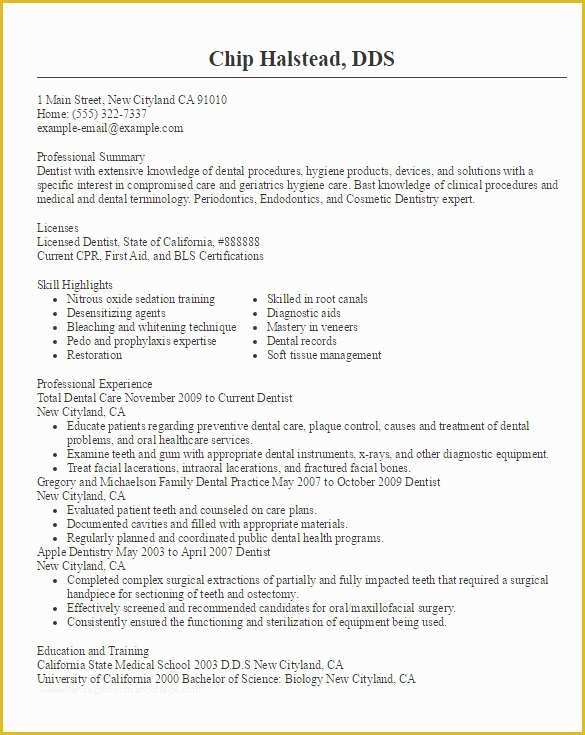Free Dental Resume Templates Of Doctor Resume Templates – 15 Free Samples Examples
