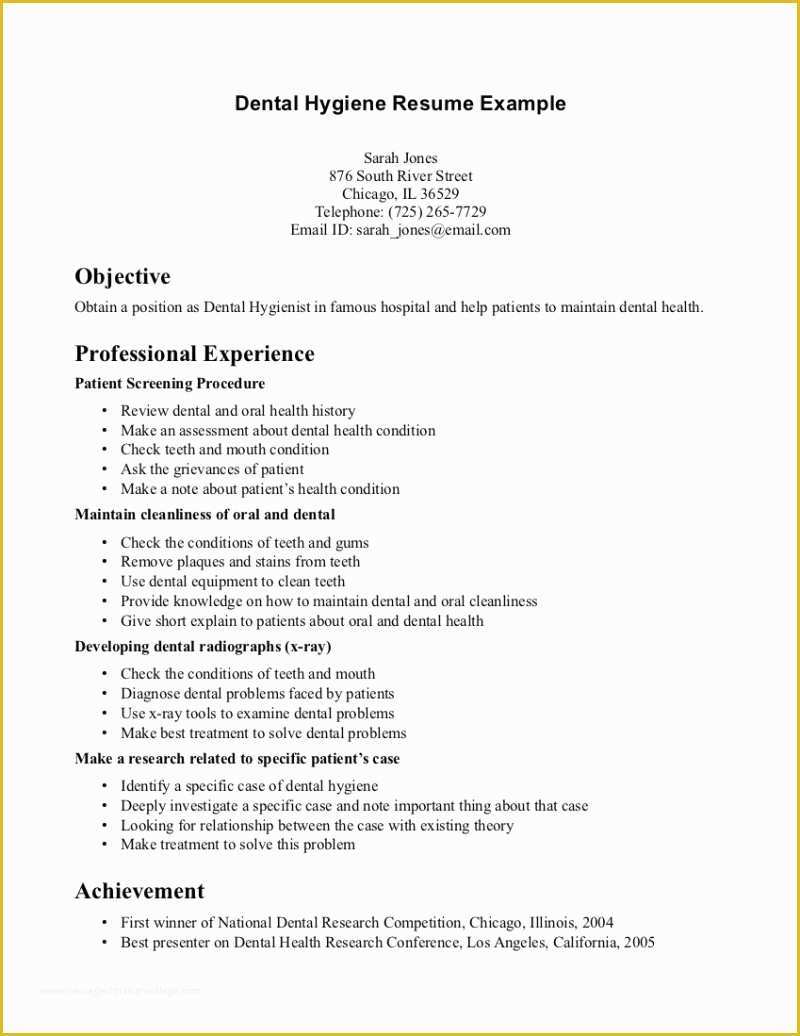 Free Dental Resume Templates Of Resume Sample Dental Hygienist Resume Sample Free Dental