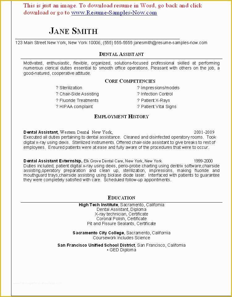 Free Dental Resume Templates Of Resume Templates for Dental assistant