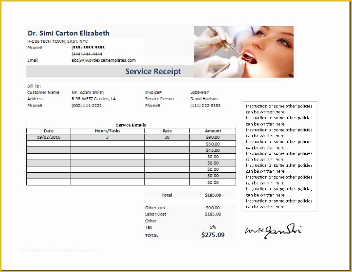 Free Dental Templates Of Dentist Receipt Template Free