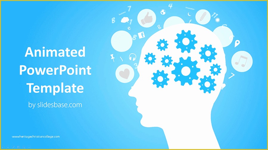 Free Design Thinking Powerpoint Template Of Animated Head with Cogs Powerpoint Template