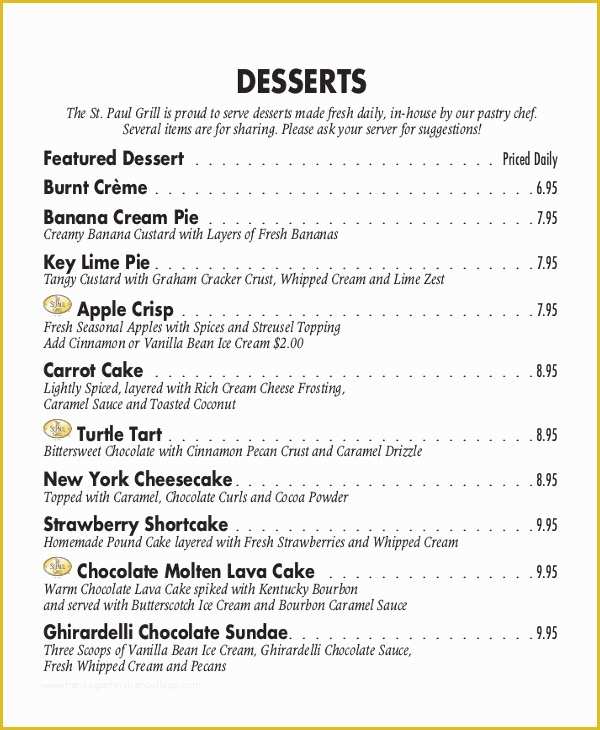 Free Dessert Menu Template Word Of 30 Menu Templates Free Sample Example format