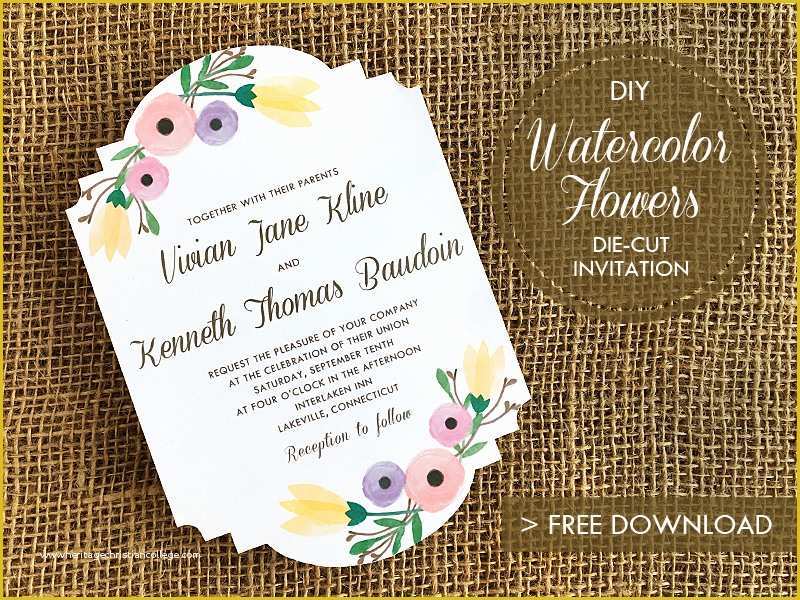 Free Die Cut Templates Of Diy Watercolor Flowers Die Cut Wedding Invitation