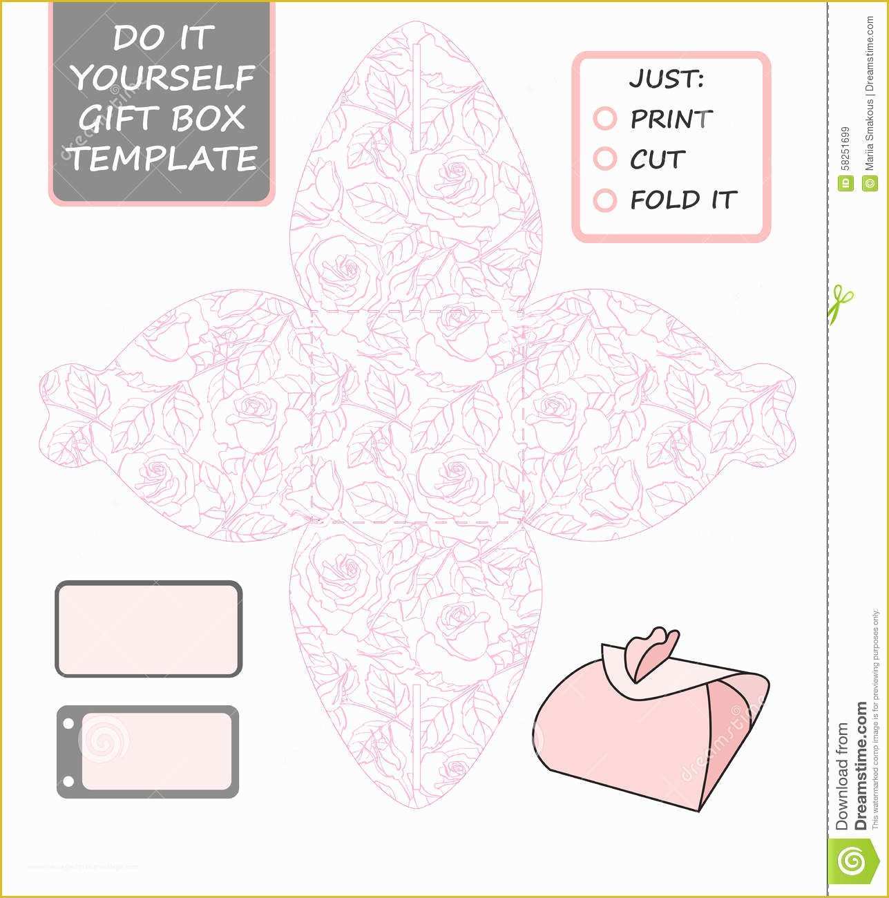 Free Die Cut Templates Of Favor Gift Box Die Cut Box Template with Rose Pattern
