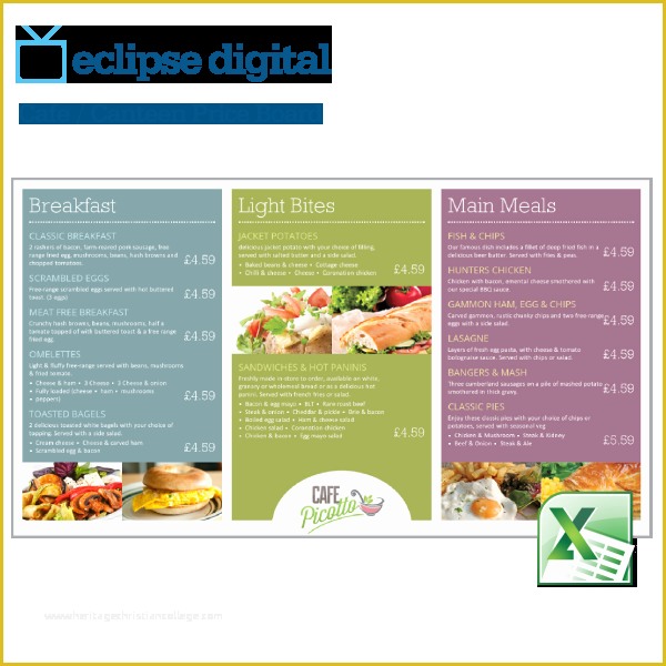 Free Digital Menu Templates Of 7 Best S Of Excel Menu Template Digital Menu Board
