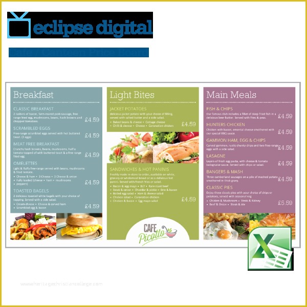 Free Digital Menu Templates Of 7 Best S Of Excel Menu Template Digital Menu Board