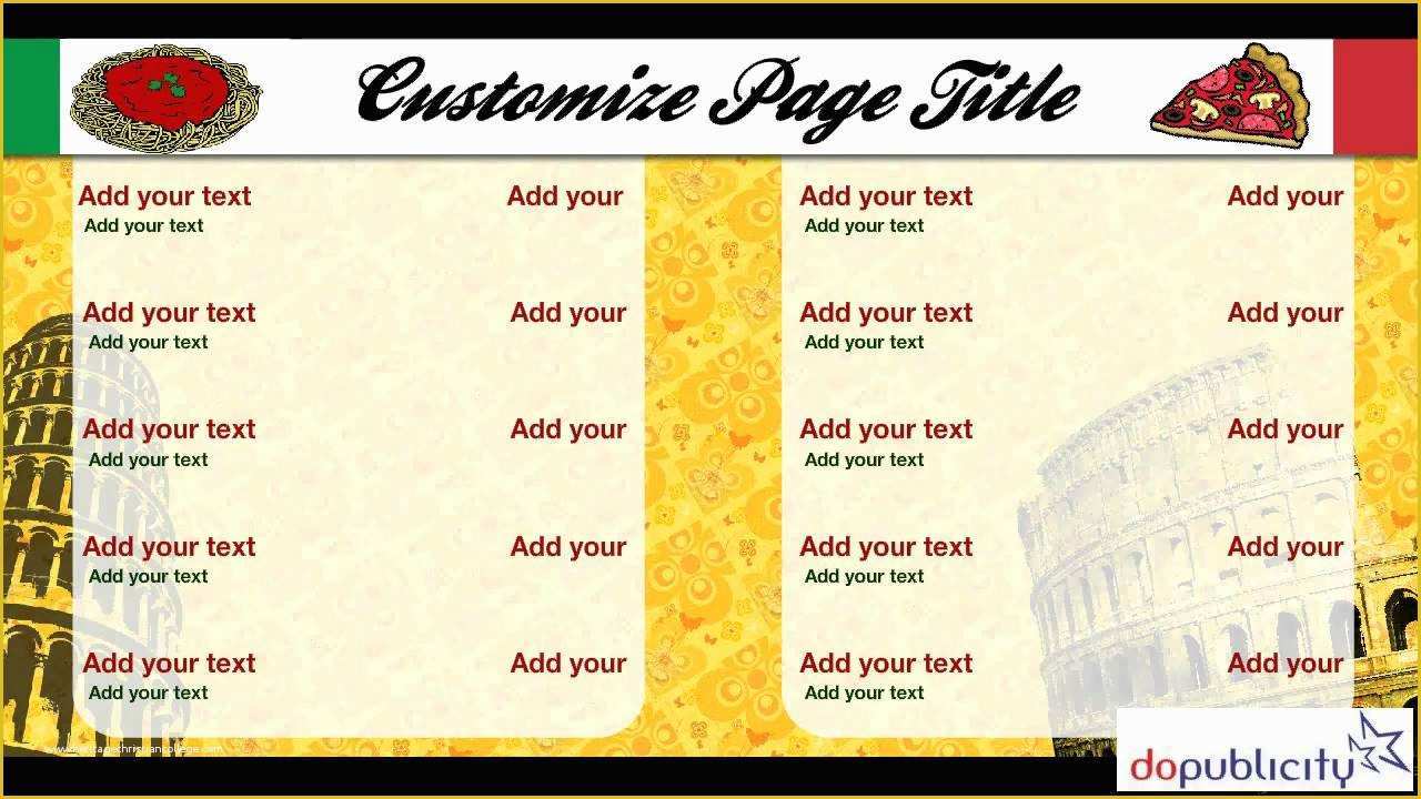 Free Digital Menu Templates Of Digital Menu Board Template for Italian Pizza Restaurant