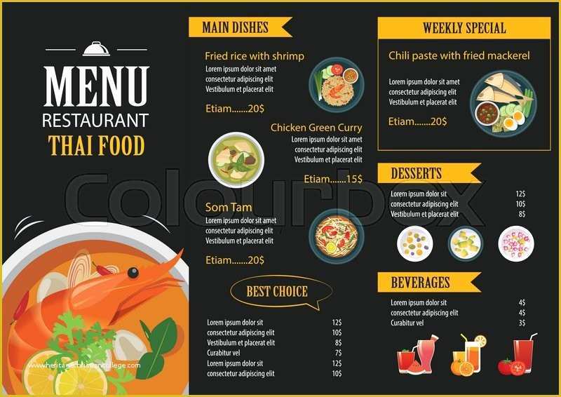 Free Digital Menu Templates Of Vector Thai Food Restaurant Menu