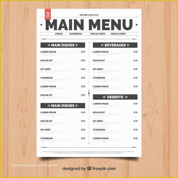 Free Diner Menu Template Of Simple Restaurant Menu Vector