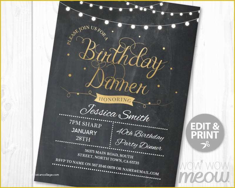 Free Dinner Party Invitation Templates Of Birthday Dinner Party Invite Instant Download Any Age 30th