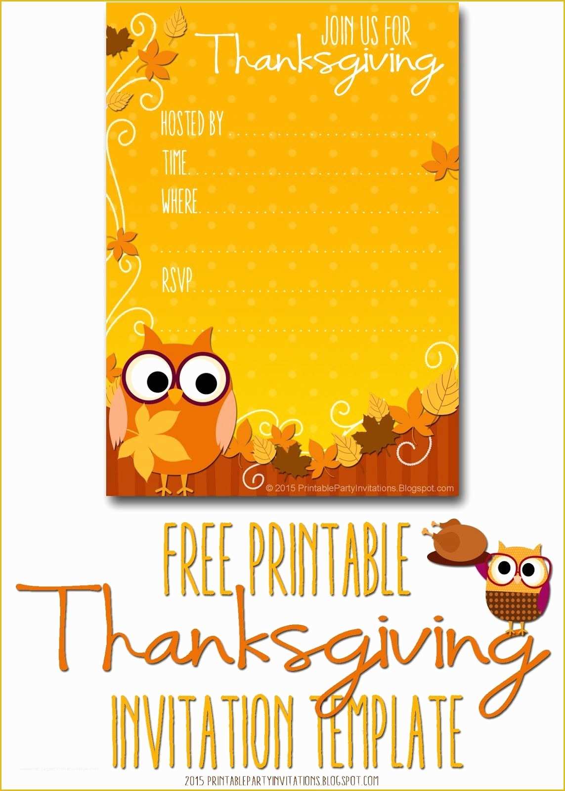 Free Dinner Party Invitation Templates Of Free Printable Autumn Owl Thanksgiving Invitation Template