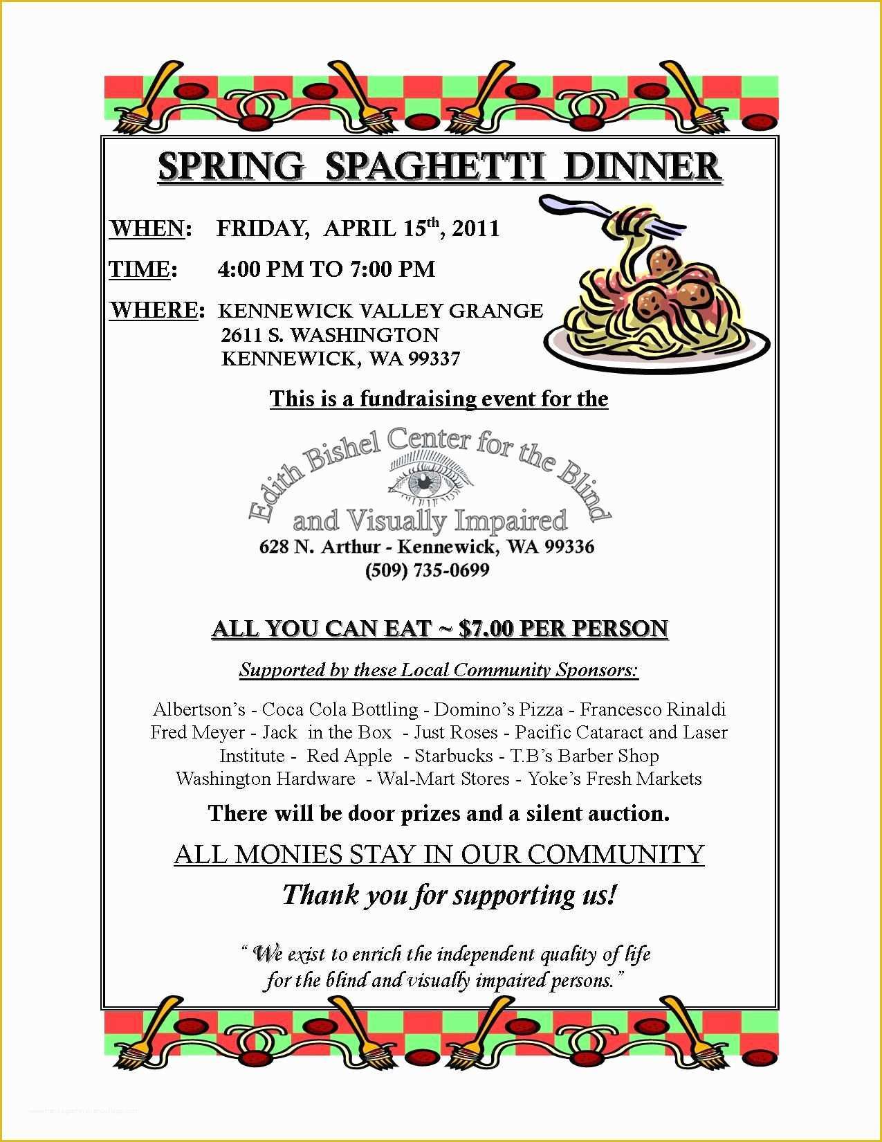Free Dinner Sale Flyer Template Of Dinner Fundraiser April 15 2011 Spring Spaghetti Dinner