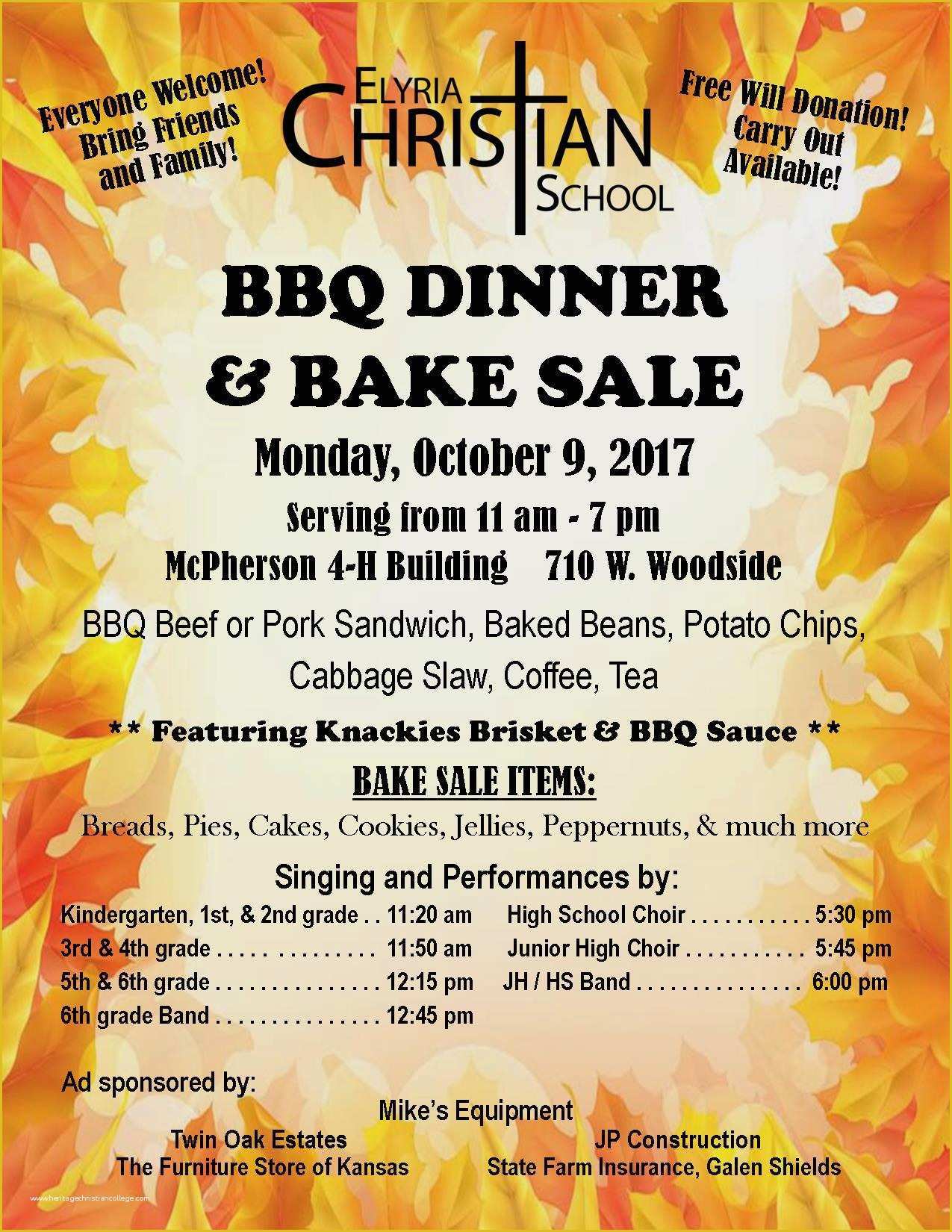 Free Dinner Sale Flyer Template Of Elyria Christian School Bbq Dinner Elyria Christian School