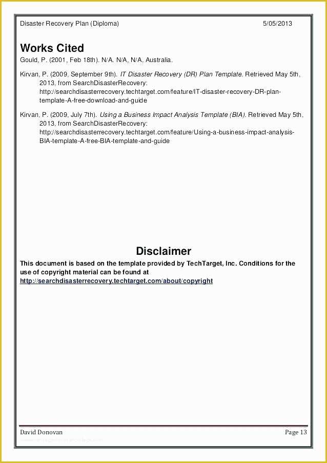 Free Disaster Recovery Plan Template Of Disaster Recovery Plan Simple Template for Small Business