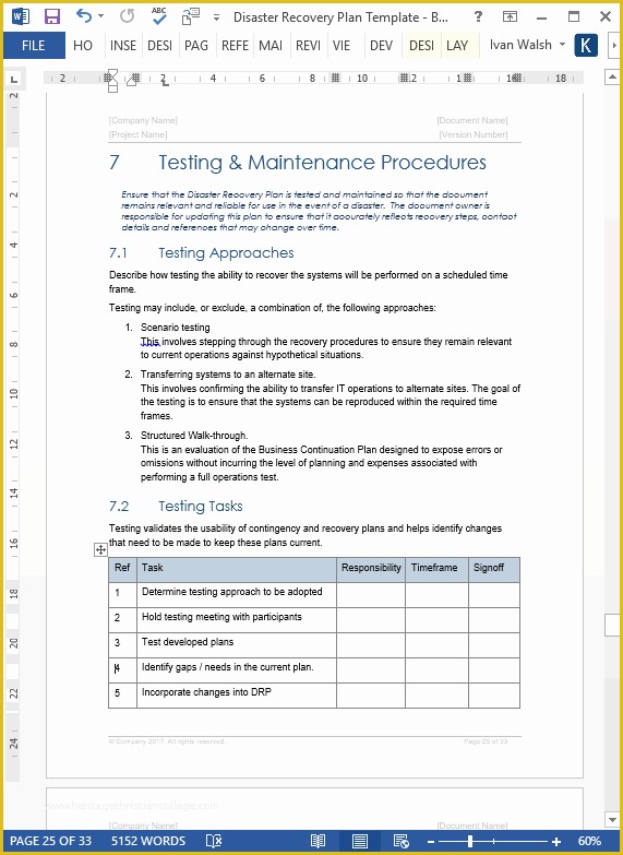 Free Disaster Recovery Plan Template Of Disaster Recovery Plan Template Ms Word Excel