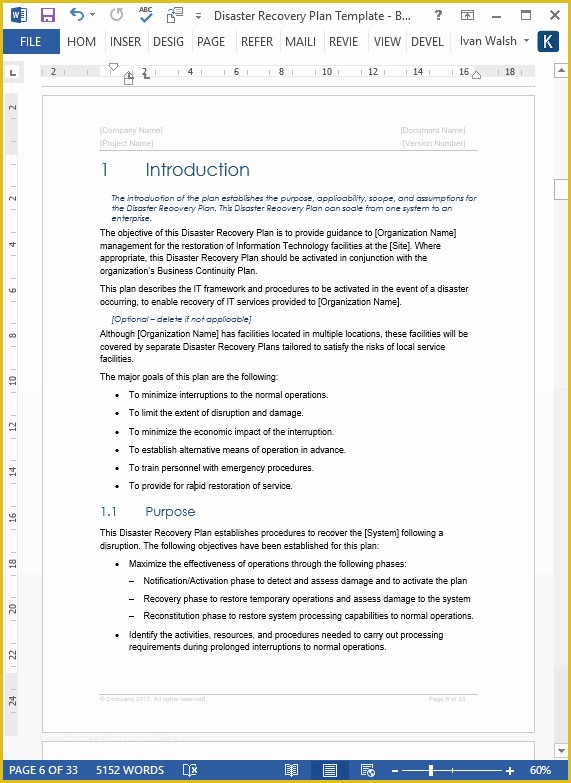 Free Disaster Recovery Plan Template Of Disaster Recovery Plan Template Ms Word Excel