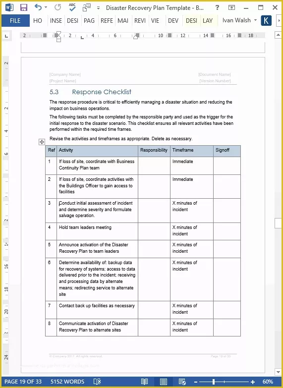 Free Disaster Recovery Plan Template Of Disaster Recovery Plan Template Ms Word Excel