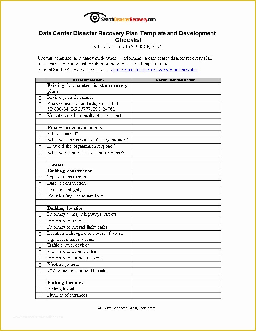 Free Disaster Recovery Plan Template Of Free Data Center Disaster Recovery Plan