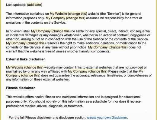 Free Disclaimer Template for Website Of Sample Disclaimer Template Termsfeed