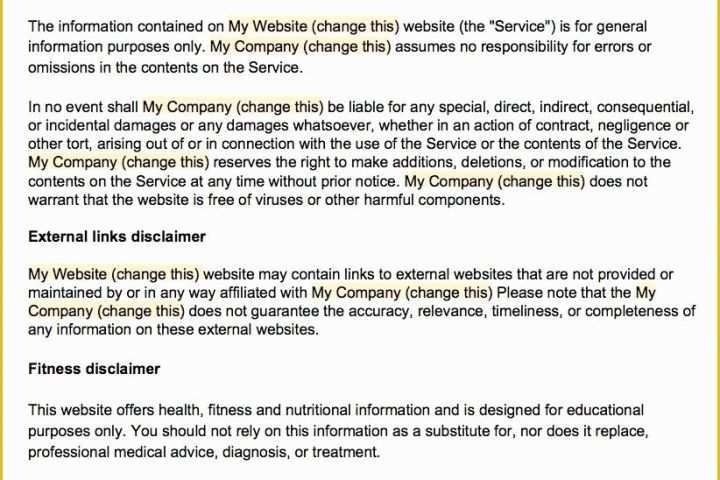 Free Disclaimer Template for Website Of Sample Disclaimer Template Termsfeed