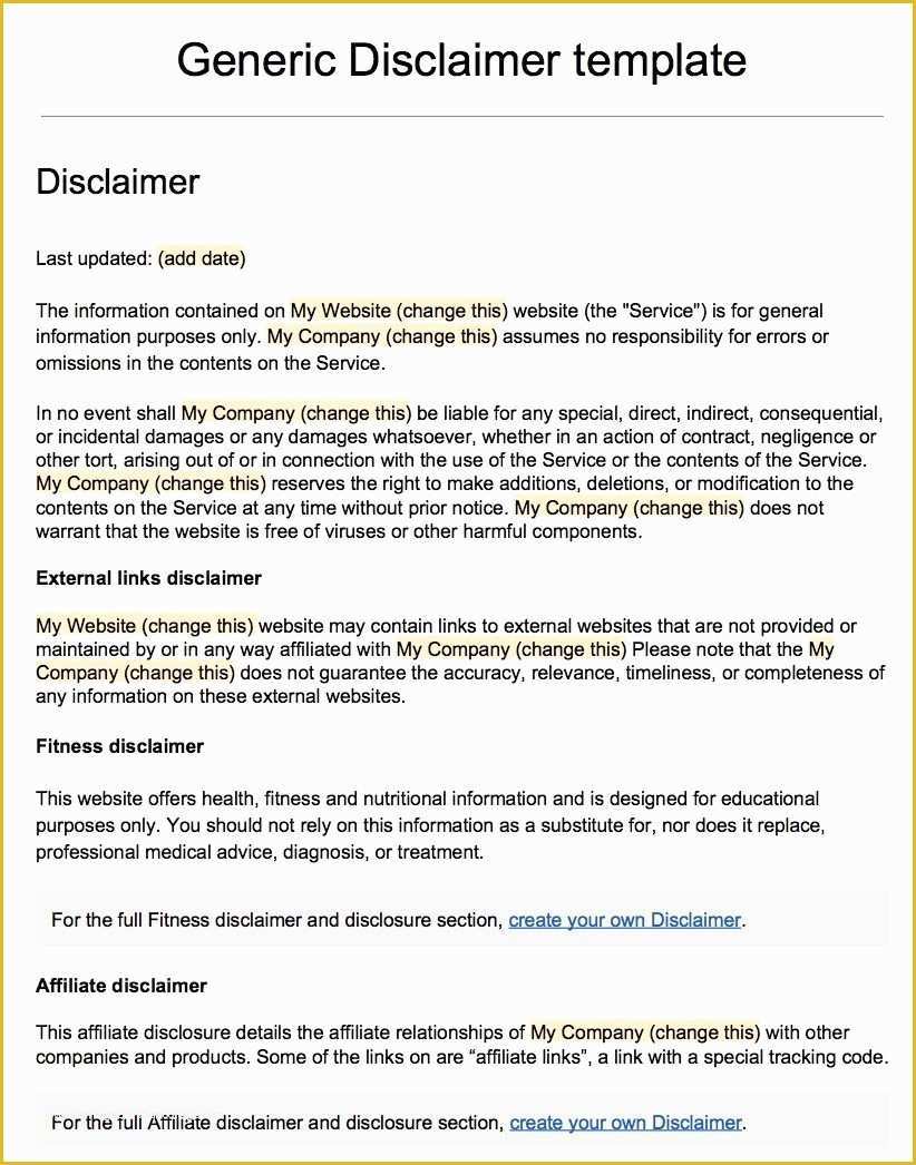 Free Disclaimer Template for Website Of Sample Disclaimer Template Termsfeed