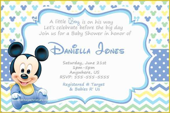 Free Disney Baby Shower Invitation Templates Of 31 Mickey Mouse Invitation Templates Free Sample