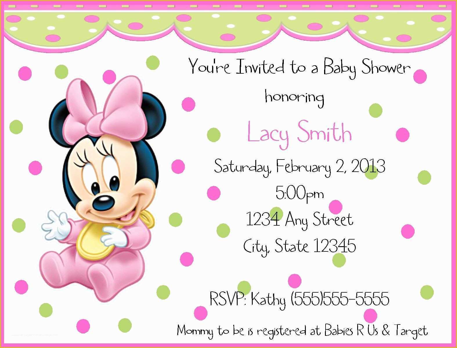 Free Disney Baby Shower Invitation Templates Of Baby Minnie Mouse Birthday Invitations