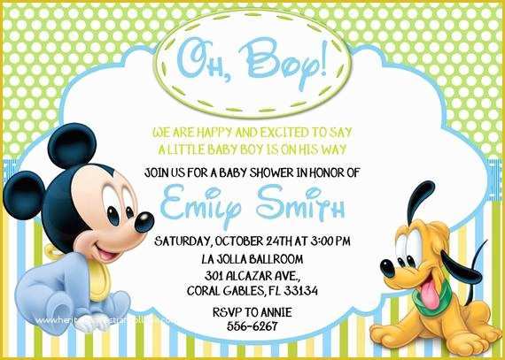 Free Disney Baby Shower Invitation Templates Of Disney Baby Mickey Mouse Inspired Baby Shower or Birthday