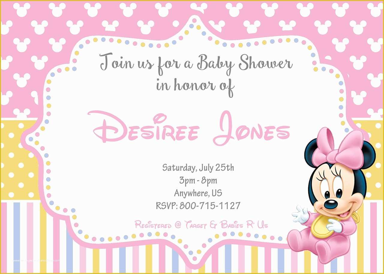 Free Disney Baby Shower Invitation Templates Of Disney Baby Minnie Baby Shower Invitations