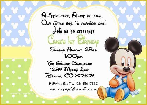 Free Disney Baby Shower Invitation Templates Of Printable Pdf Mickey Mouse Birthday 1st Birthday Invitation