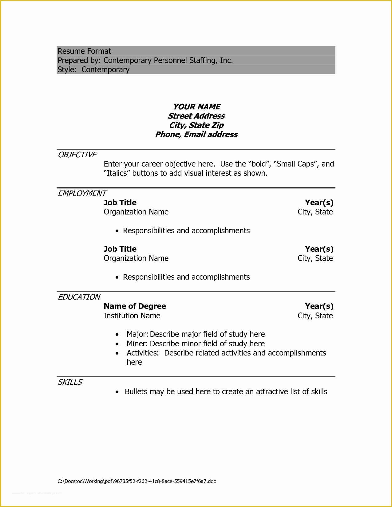 Free Doc Resume Templates Of Simple Resume format Doc