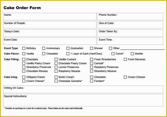 Free Document Templates Download Of 16 Cake order form Templates
